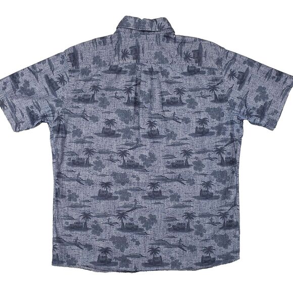 Peter Millar Sea Lore Chambray Hawaiian Shirt Mens Large Blue Tropical Stretch - Picture 2 of 8